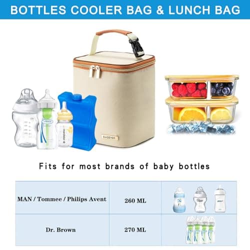 BABEYER Breastmilk Cooler Bag with Ice Pack Included, Baby Bottle Cooler Bag for 4 Large Baby Bottles (up to 270ml), Cream — view 3