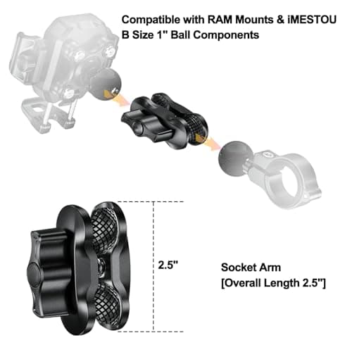 iMESTOU Double 1 in Long Anti-Theft Alarm for RAM Holders B-Size – Safety Ball Joint Adapter Made of Aircraft Aluminium with Tool-free Adjustment, Length 6.3 cm — view 3