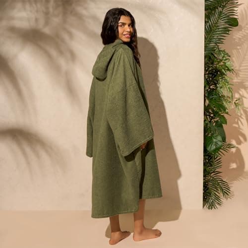 OHS Hooded Towel Adults, Changing Robe Large Bath Surf Beach Swimming Robe Absorbent Quick Dry Soft Microfibre Towel Wrap for Women Men, Khaki Green — view 3