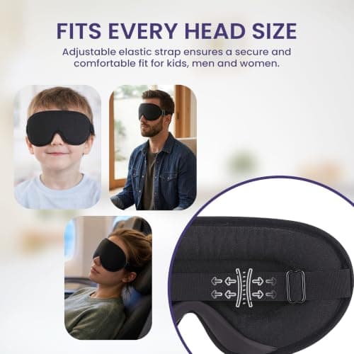 SWEKNAP Blackout Sleep Masks- Soft, Lightweight & Breathable Eye mask for Sleeping- Travel Essentials Gifts for Men and Women- Ideal for Nap with Adjustable Straps - Black — view 4