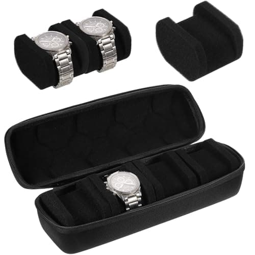 Lansls Hard Watch Travel Case 4 Slots, Portable Watch Box Organizer For Men And Women With Anti-Slip Pillows, Shockproof Eva Storage Display For Smart Watches & Wristwatches, Black