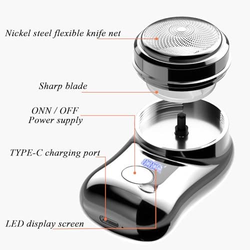 Portable USB Electric Razor for Men, USB Mini Electric Shaver, Pocket Size Electric Shave, LED Digital Display Small Electric Face Beard Shaver for Home Car Travel, Men Best Gift (Silver) — view 5