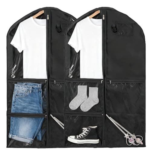 2 Packs 39.37 Inch Dance Costume Garment Bag for Travel with Handles, Kids Hanging Clothes Cover for Girls Closet Storage with 3 Clear Zipper Pockets & 1 Large Zipper Pocket (Black)