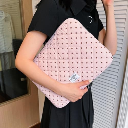 Puffy Laptop Sleeve 13 Inch Cute Polka Dot Laptop Case Soft Quilted Computer Sleeve Protective Cover for MacBook, iPad, Notebook, Chromebook — view 4