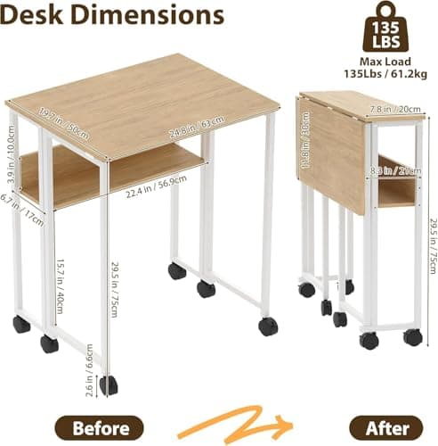 Aptliton Folding Desk, No Assembly Small Computer Desk, 80cm Portable Foldable Table for Small Spaces, Sturdy Home Office Writing Workstation for Bedroom, Study, Students (Brown) — view 3