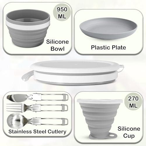 HAAYATT Camping Mess Kit – Collapsible Silicone Bowl, Plate & Cup Set with Spork, 6-Piece Foldable Lightweight Microwave-Safe Travel Dinnerware for Hiking, Camping & Picnics — view 3