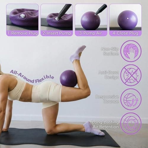 OMELYA Pilates Premium Full Set 23 pcs Pilates Equipment with Wrist Weights Pilates Essential Kit Yoga Kit Pilates Ring Mini Yoga Ball Resistance Bands Core Sliders Gift for Women (Purple) — view 5