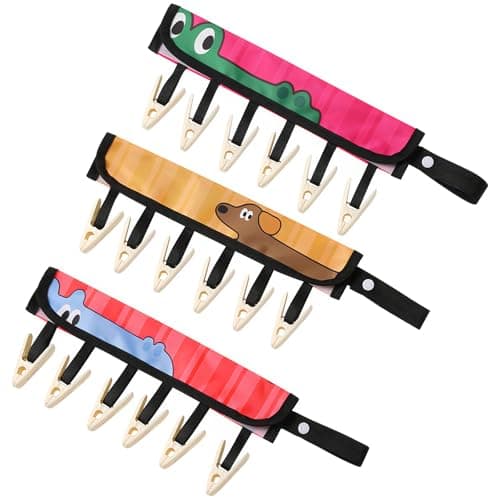 TamBee Travel Hanger Clips, Cruise Ship Essentials Portable Folding Clothes Hanger Clips Towel Drying Rack Sock Dock Swimsuit Drying Rack Hanger with 6 Clips Pack of 3 (Animals)