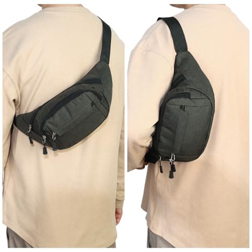 Meng Jiaran 2 Pack Bum Bag Bumbag for Men Women, Black,Grey Green — view 6