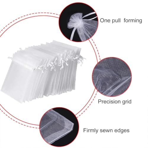 vaolmlop 100 Pcs White Organza Pouches,7x9 cm Small Gift Bags,Jewelry Bags with Drawstring,Mini For Wedding,Christmas,Party Supplies — view 3