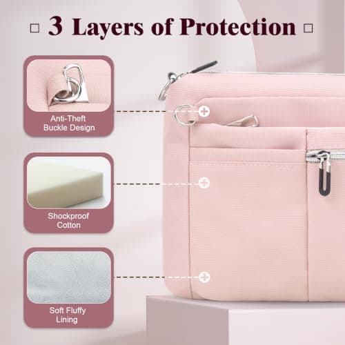 TiMOVO 13.3-14" Multiple Pockets Laptop Sleeve with Shoulder Strap, Pink — view 5