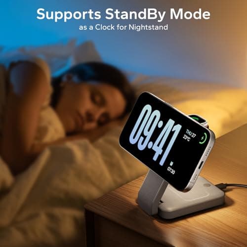 Eazpower 3 in 1 Wireless Charging Station for Apple Watch and iPhone, Foldable Magnetic Charger Stand for iPhone 17e/Air/17-12 Series, AirPods, Travel Magsafe Charging Dock with Night Light — view 5