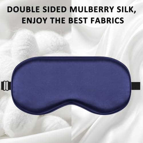Real Mulberry Silk 2 Pack Sleep Mask, Natural Pure Silk Eye Masks with Adjustable Strap for Sleeping Blue+Purple — view 3