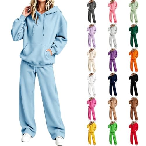 Tracksuit Womens Full Set Pullover Hoodie Wide Leg Trousers 2 Piece Outfits