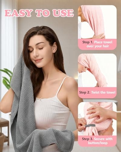 FUFUSING Microfibre Hair Towel Wrap, 2-Pack Large Super Absorbent Turbans — view 6