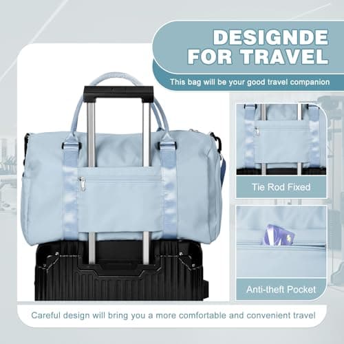 WEPLAN Gym Bag Womens Men Sports Fitness Bags Weekend Overnight Bag Travel Duffle Bags for Women with Shoes Compartment Wet Pocket,Holdall Hospital for Swimming Carry on Hand Luggag,A3-Sky Blue — view 5
