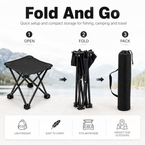 Portable Folding Camping Stool,Metal Frame Foldable Foot Rest Stool (Black) — view 4