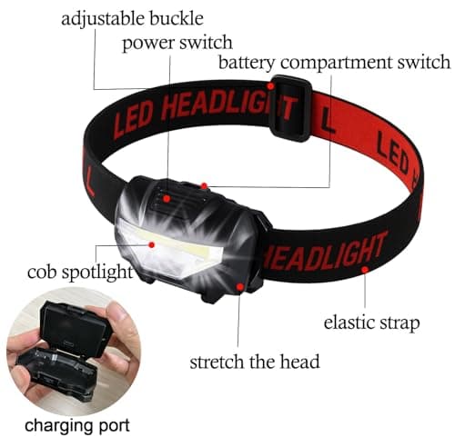 Head Torch, Xndryan 2 Pack COB Headlamp Super Bright Rechargeable Headlight 3 Modes & Adjustable Angle, Lightweight Headtorch for Cycling, Running, Camping, Fishing — view 2