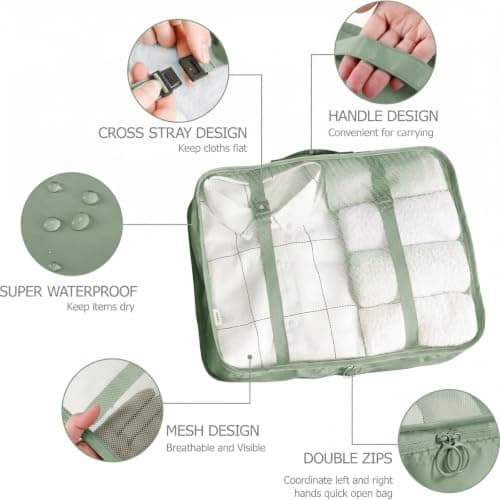 LANSKLBD 6/8 Set Packing Cubes for Suitcases Travel Luggage Packing Organizers,Travel Accessories Essentials Luggage Organizer with Shoe/Tioletry/Laundry Bag (Matcha Green, 8 set) — view 2