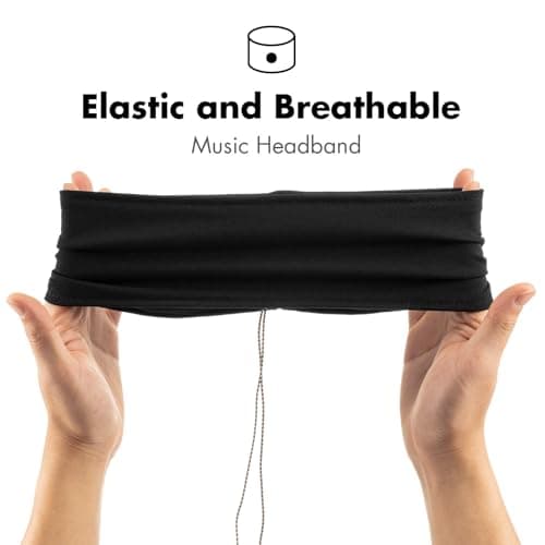 Sleep Headband Headphones, 3.5mm Jack Soft Elastic Headband for Sleep, Air Travel, Meditation with Thin Speakers, The Comfort Sleep Headphone and Classic Exercise Headphone (Black) — view 3