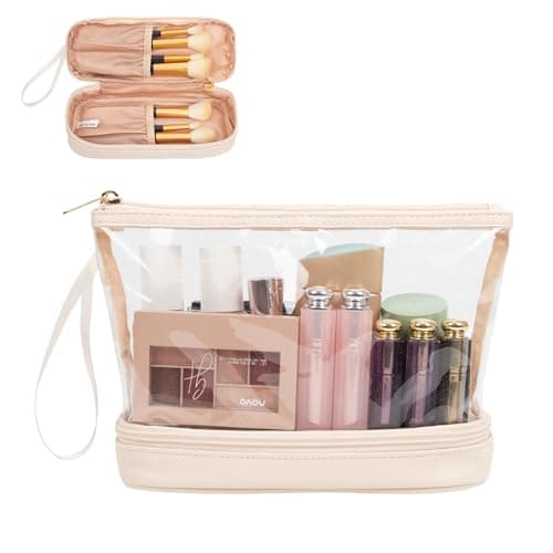 Clear Makeup Bag with Brushes Compartment Travel Toiletry Bag Cream