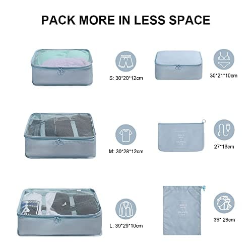 OSDUE Packing Cubes for Suitcases, 6 PCS Travel Luggage Packing Organizers Waterproof Travel Essentials Bag Accessories, Clothes Cosmetics Toiletries Storage Bags, Korean Blue — view 2