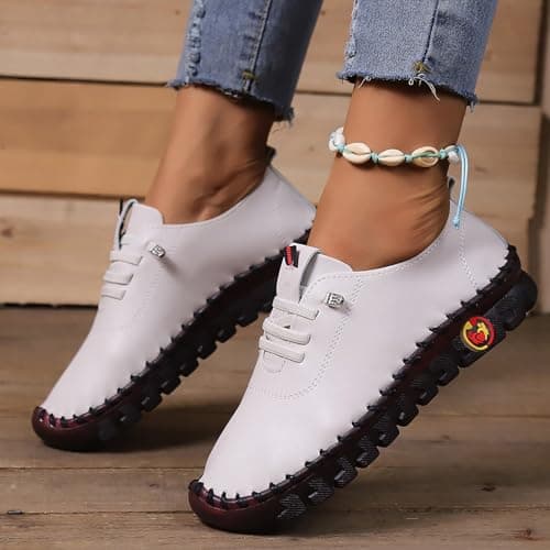 Trail Shoes Women Trainers for Women Low Top Walking Sneakers Lace Up Running Trainer Comfortable Orthopedic Shoes Wide Fit Wedge Trainer Arch Support Sport Shoe Non Slip Waterproof White 6.5 — view 3