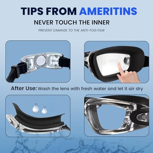 AMERITINS Swimming Goggles Pack of 1, Anti-Fog Googles Swimming Adults, Anti-Leak UV Protection Crystal Clear Vision with Free Protection Case, Nose Clips & Earplus Suitable for Adults & Kids — view 4