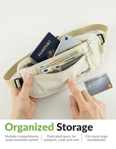 RFID Blocking Travel Money Belt with Hidden Passport Pouch - Slim Waist Wallet for Men and Women, Breathable Anti Theft Under Clothes Travel Wallet for Cards Cash and Phone — view 4