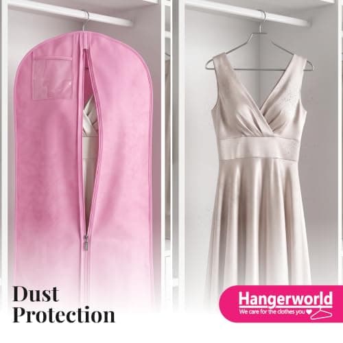 Hangerworld Breathable Dress Cover for Evening Dresses 183 cm Pink Garment Bag Wedding Dress — view 6