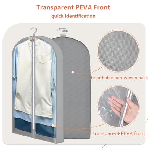 4 Pack Garment Bags 40" with 4" Gusset, Clothes Covers, Grey — view 3