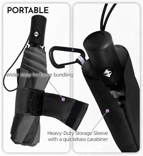 LILAC Windproof Automatic Umbrella, Strong 8 Ribs Compact Travel Brolly — view 6