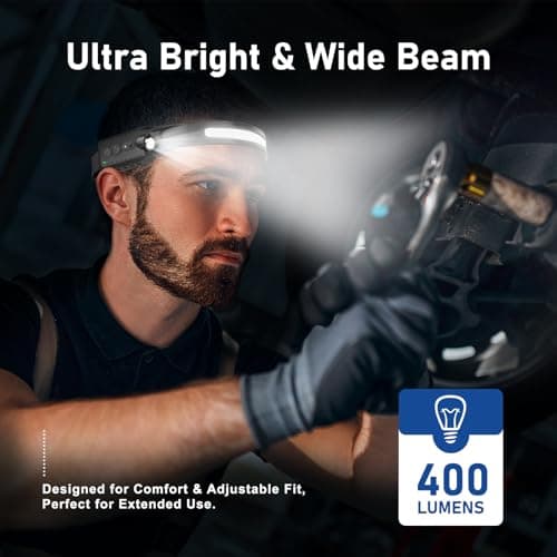 Head Torch Rechargeable [2 Pack], 400 Lumen Waterproof LED Headlamp with Motion Sensor, 230° headband light, 5 Lighting Modes, Long Runtime, Lightweight Headlight for Adults for Running Fishing Hiking — view 5