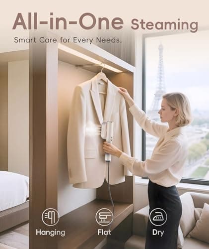 Travel Steamer for Clothes, 100-240V Dual Voltage Portable Garment Steamer, 1000W Travel Size Handheld Steamer & Iron 2 in 1 for Global & Europe Travel, Business, Home, Rose Gold，Gold — view 6