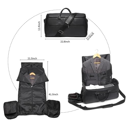 Carry On Garment Bag for Travel, Convertible Travel Garment Bag for Men Women, 2 in 1 Hanging Suitcase Suit Business Travel Bag, Black, 39"L x 12.5"W x 12.2"H, Travel — view 2