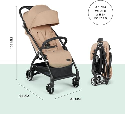 Ickle Bubba Aries Autofold Stroller – Lightweight Compact Fold Travel Pushchair, One-Hand Auto-Fold, Only 6.1kg, Birth to 22kg, Multi-Position Recline, UPF 50+ Hood (Biscuit) — view 3