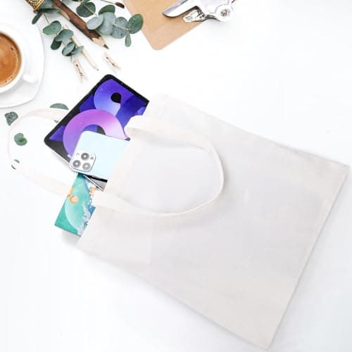 DEAYOU 12 Pack Canvas Tote Bag, 13" x 14" Sublimation Blank Cotton Cloth Bags, White Reusable Grocery Bags with Handles for Shopping, DIY Crafting, Heat Transfer, Beach, Gift, Activity(33×36 cm — view 3