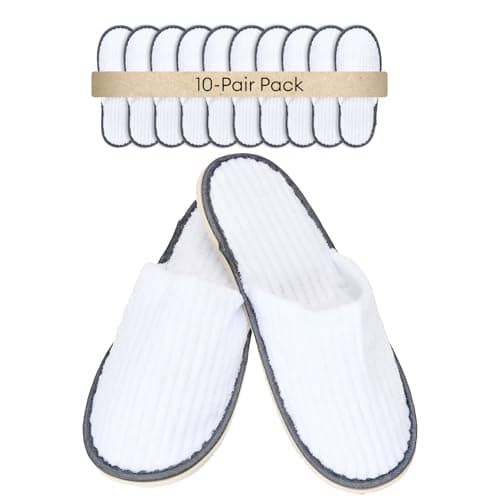 10 Pairs Hotel Spa Slippers Closed Toe, Disposable Coral Velvet Travel Slippers for Guests, Non-Slip Spa Slipperss with Thick 9mm Soles for Spa, Parties, Swimming Pools, and Travel Use(White)