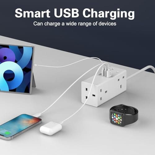 AMOI Extension Lead With USB Slots, USB Extension Cable,Tower Extension Lead, 5 Way Plug Adapter with USB,1.5m extension lead surge protected extension lead with 4 USB Ports (5V/3.4A) — view 5