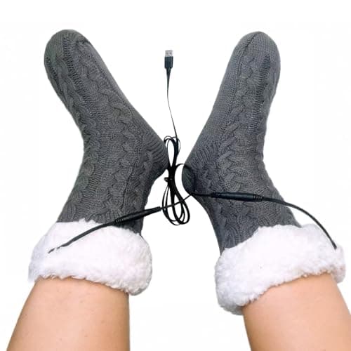 USB Heated Floor Socks Slippers Indoor Non-Slip Winter Foot Warmer Heating Footwear Fleece Knit Socks for Women Men — view 2