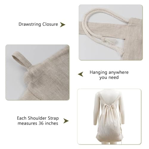 HSOFTIFY 100% Linen Travel Backpack Laundry Bag with Shoulder Straps, Linen — view 2