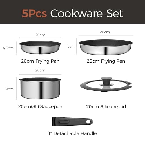naturepan 5 PCS Ceramic Cookware Set, Stainless Steel Exterior Pots and Pans Set Non Stick, 10x More Durable Super Ceramic Coating, for Induction Hob Pan Set (Black) — view 2