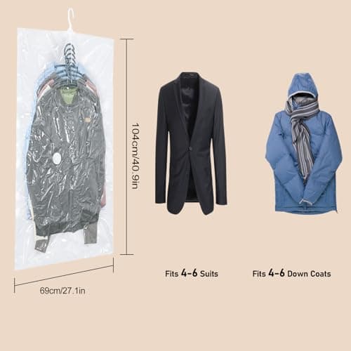 QH7 coat vacuum bags hanging, Suits, Dresses, Coats or Jackets, Clear & Reusable Closet Organizer with 4 (105x70cm) — view 2