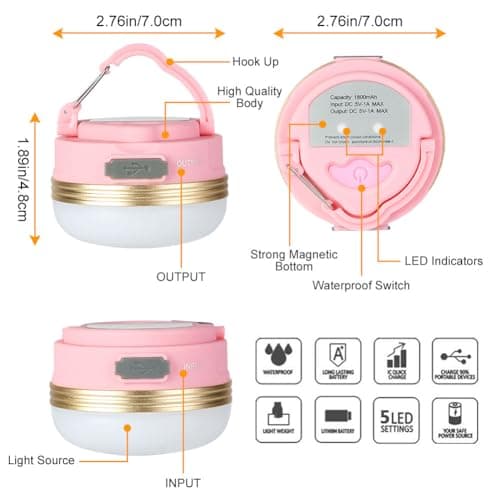Flintronic Camping Lantern, USB Rechargeable Glare LED Tent Light with Magnetic Base, Waterproof Portable Outdoor Light, 3 Modes with SOS for Hiking, Fishing, Emergency, Home — view 3