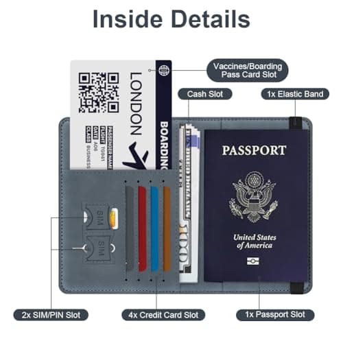 AOOSU Passport Holder Cover, PU Leather Passport Cover with RFID Blocking Travel Wallet, Portable Universal Travel Wallet Case Organiser for Money, Boarding Passes, Credit Cards Ocean Blue — view 3