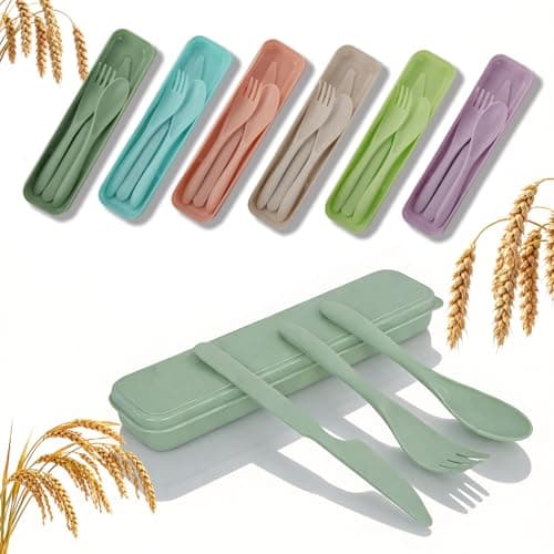 DIYJEP 6 Sets Travel Cutlery Set with Case, Portable Utensils(6 Colours)