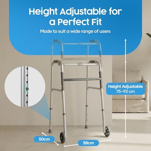 Eazy Folding Walking Frame with Wheels, Lightweight Adjustable Walker for Elderly and Disabled, Compact Folding Mobility Aid, 2-Wheel Zimmer Frame — view 2