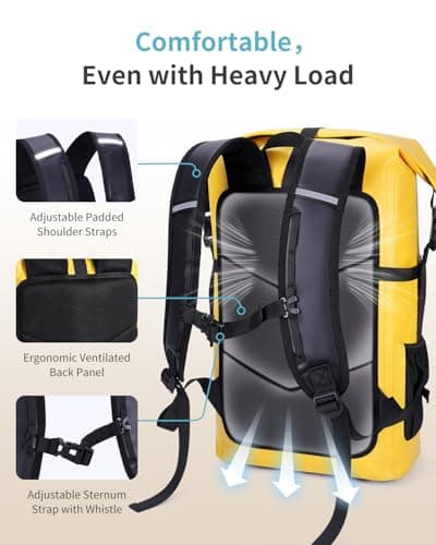 ECOHUB 30L Yellow Waterproof Dry Bag Backpack, Roll-Top Closure, Multi-Sport, Adult — view 2
