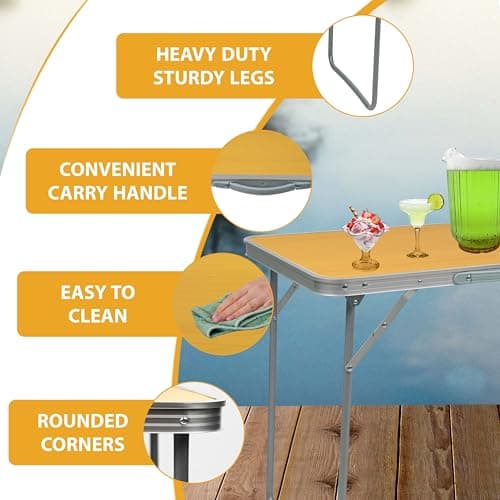 Crystals Foldable Camping Table Portable Lightweight Aluminium Picnic Table - 4 People Compact Garden Table - (70W x 60H x 50D) cm - 50 lb Weight Capacity (Orange) — view 6