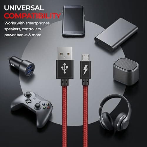 iSOUL Micro USB Cable, Red 10cm Android Charger Cable 2.4A Nylon Braided Fast Charging Cables for PS4, Samsung Galaxy S7 S6 S5 J7 J5 J6 J3, Note, LG, Nexus, Nokia, Xbox, HTC,Sony, Kindle Fire — view 4